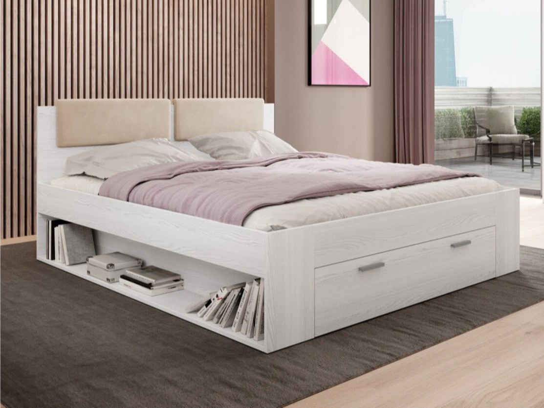 Cama Levruvu 106 (Freixo branqueado + Bege)