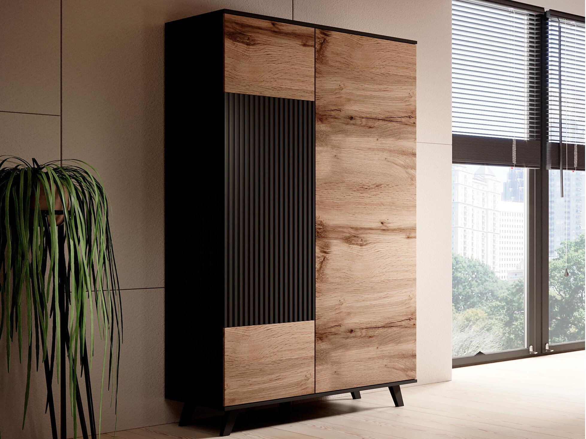 Roupeiro Luelia 113 (Preto + Carvalho wotan)