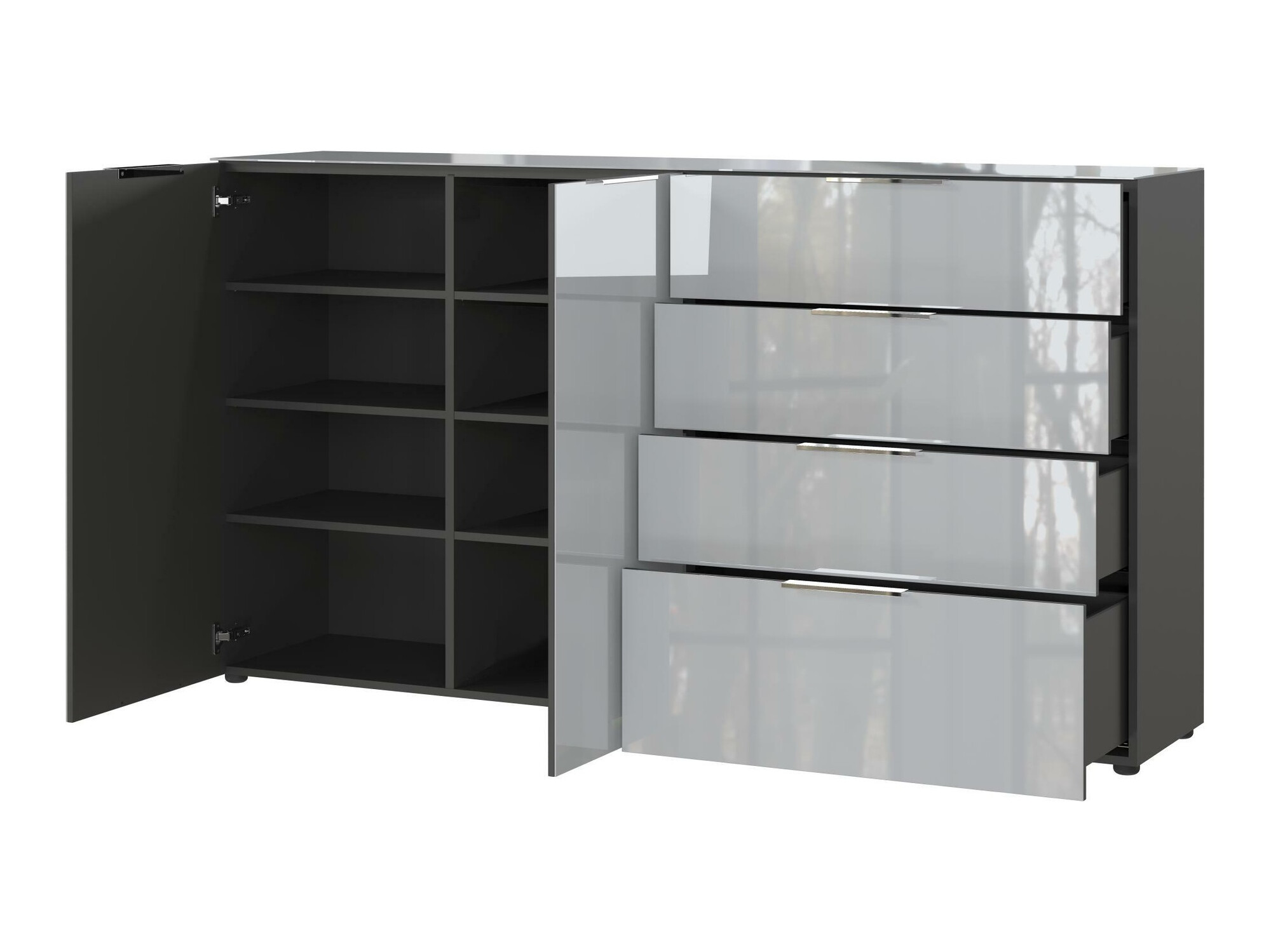 Cómoda Sacramento 302 (Grafite + Cinzento brilhante)