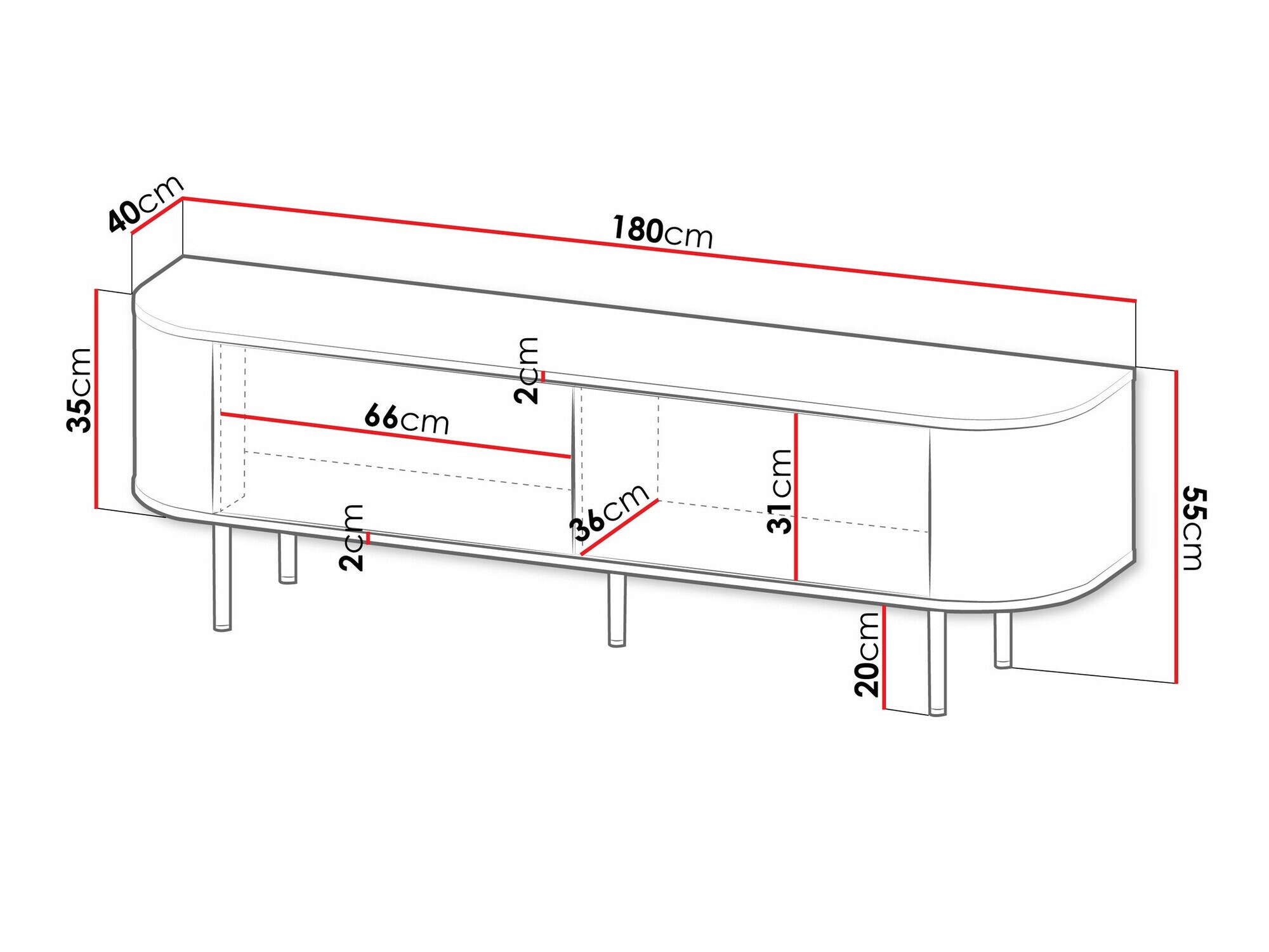 Móvel de TV Charlotte 196 (Mármore preto + Preto)