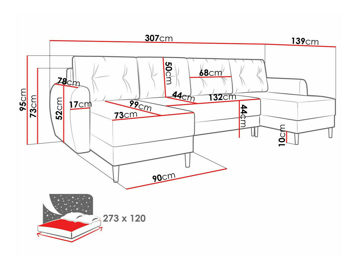 Sofá de canto Memphis 140 (Poso 135)