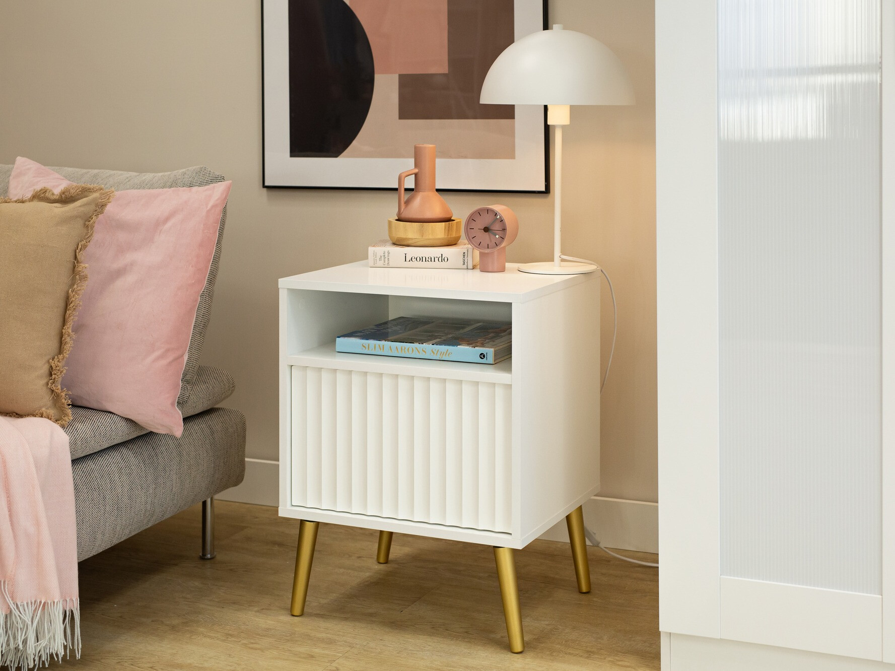 Mesa de cabeceira Cirferi 106 (Branco + Dourado)