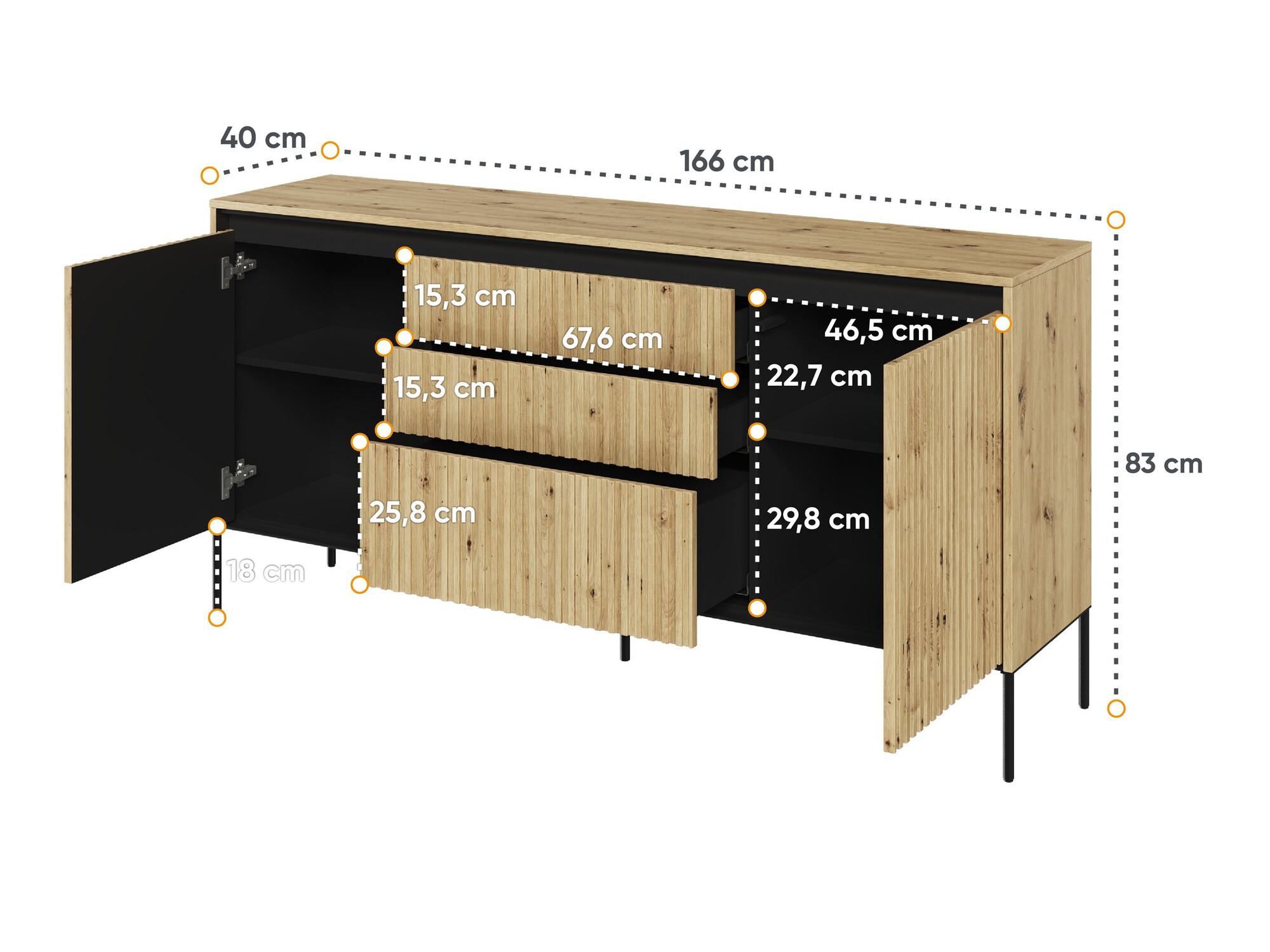 Cómoda Fernolu 100 (Carvalho Artisan + Preto)