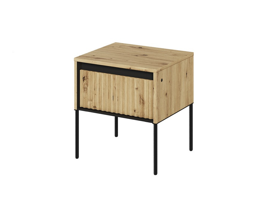 Mesa de cabeceira Fernolu 111 (Carvalho Artisan + Preto)