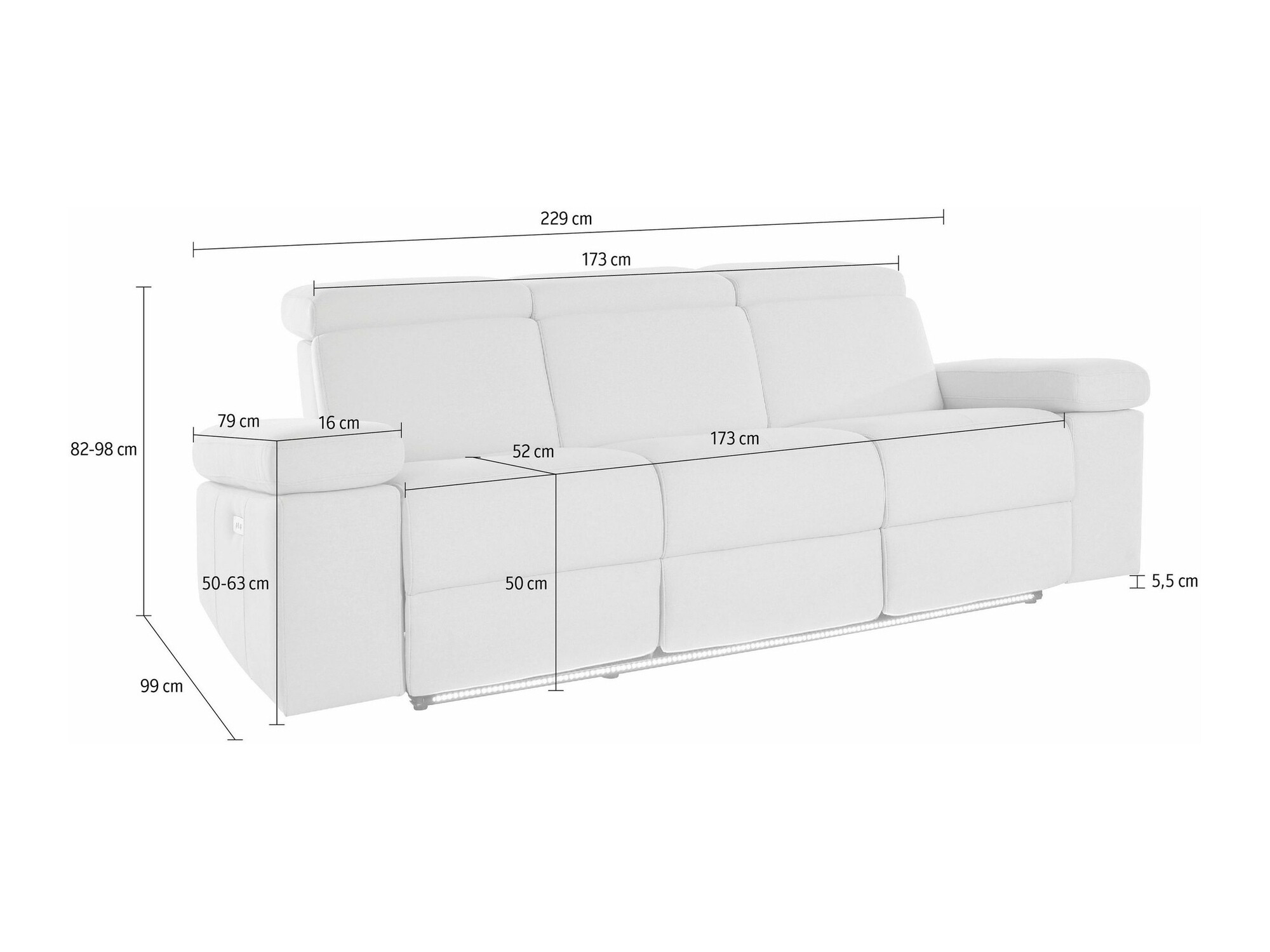 Sofá reclinável Denton 1494 (Preto)