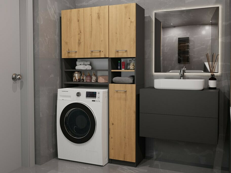 Prateleira para casa de banho Mandeville 128 (Antracite + Carvalho Artisan)