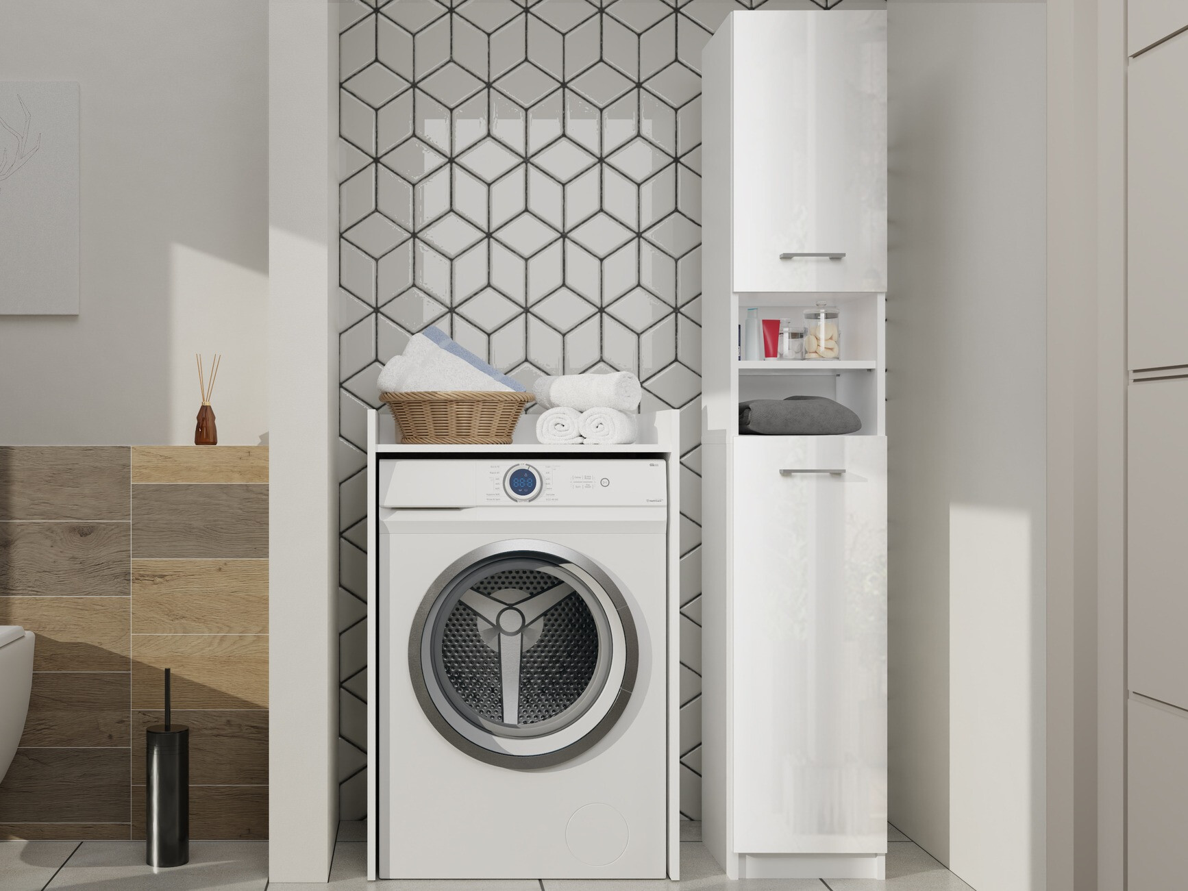 Armário colocado para casa de banho Mandeville 152 (Branco + Branco gloss)