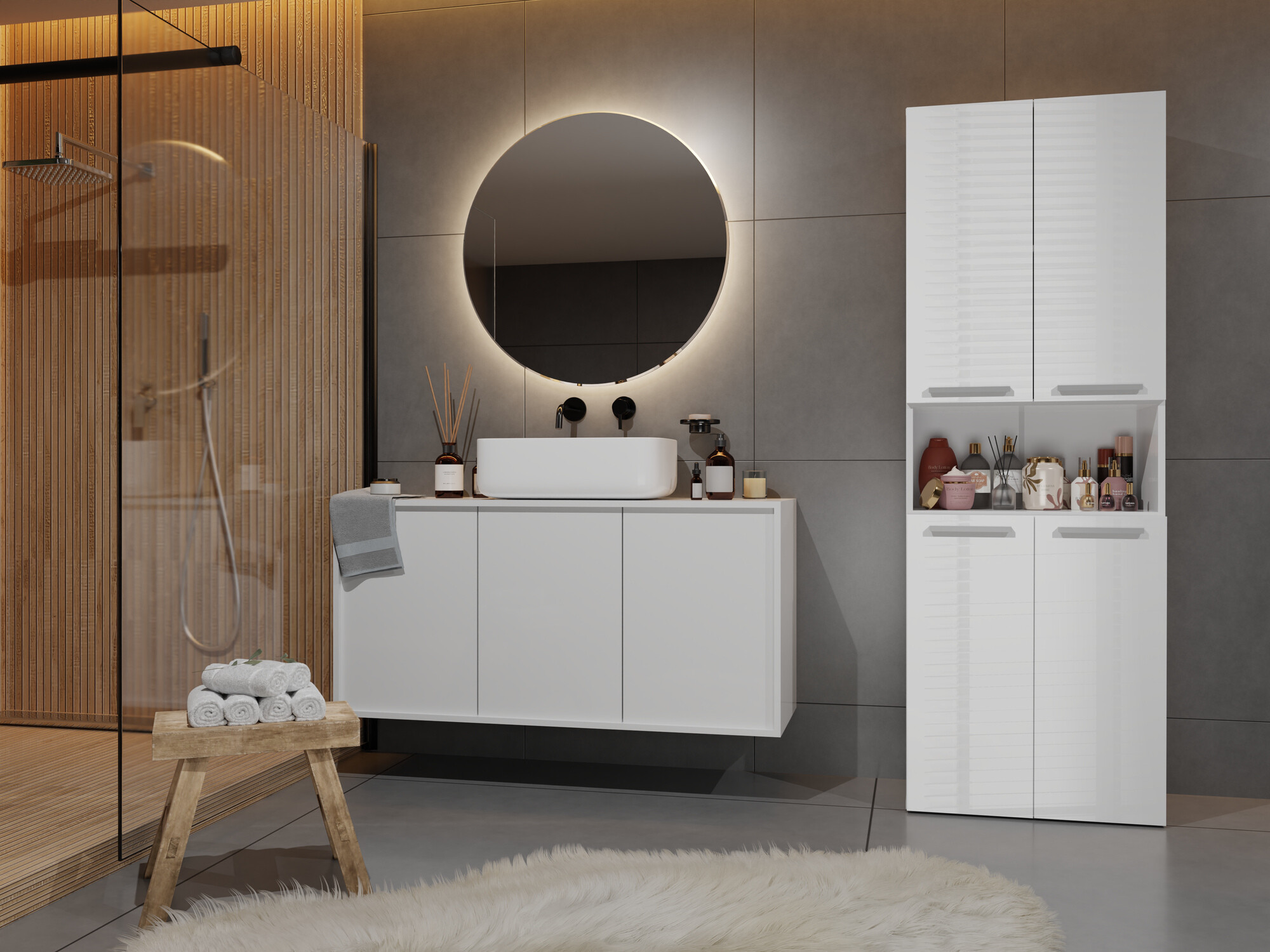 Armário colocado para casa de banho Nolmaru 101 (Branco + Branco brilhante)