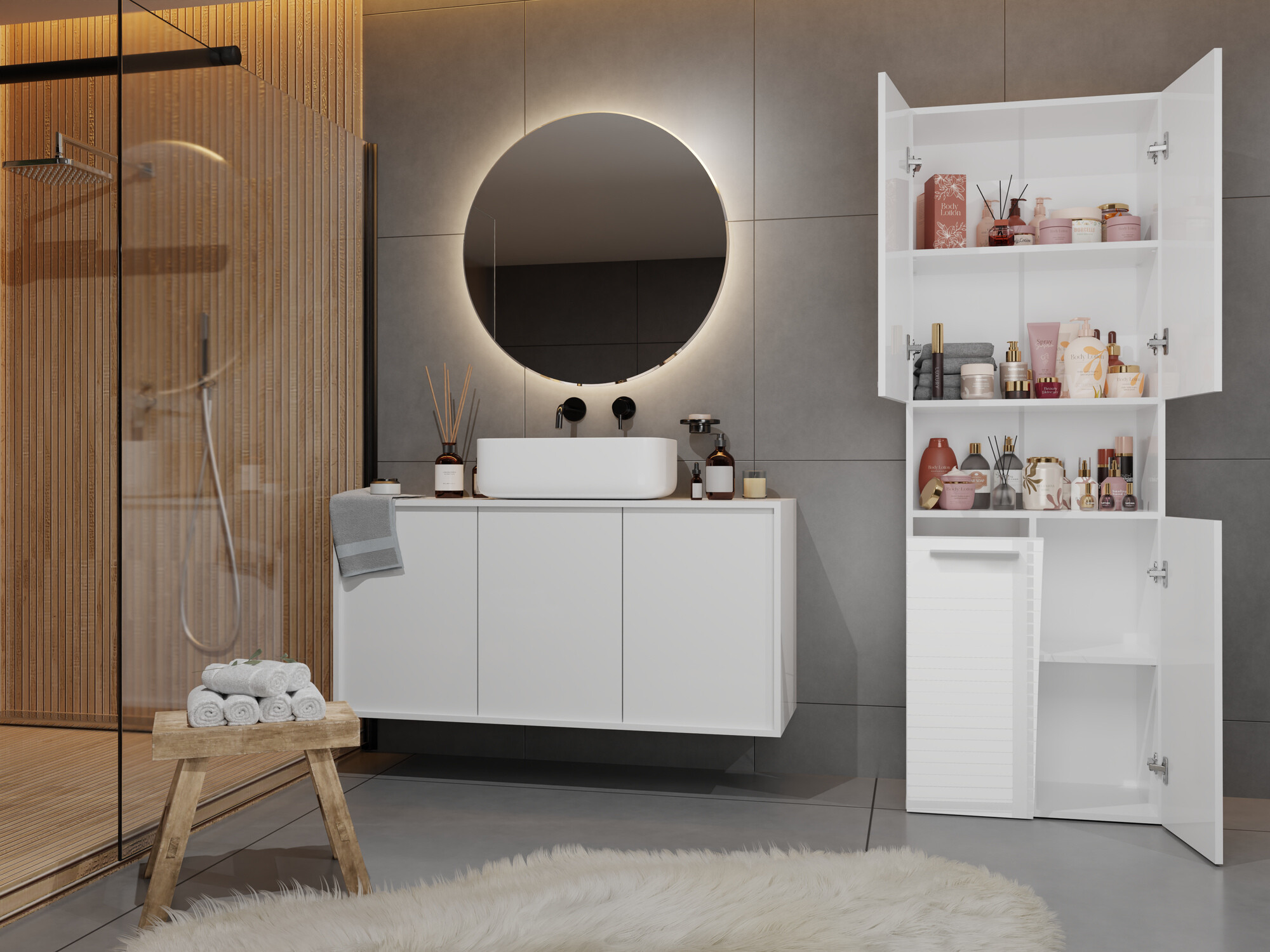 Armário colocado para casa de banho Nolmaru 101 (Branco + Branco brilhante)