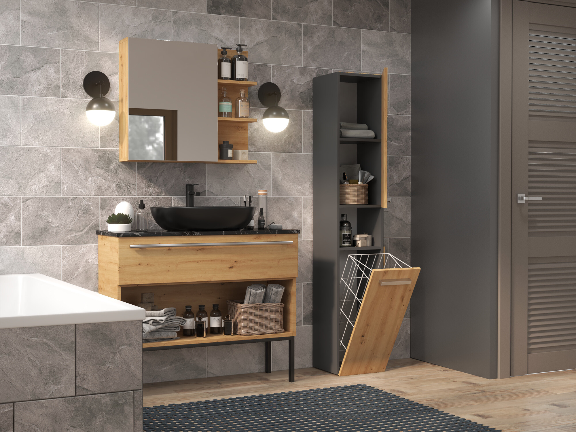 Armário colocado para casa de banho Nolmaru 106 (Antracite + Carvalho Artisan)