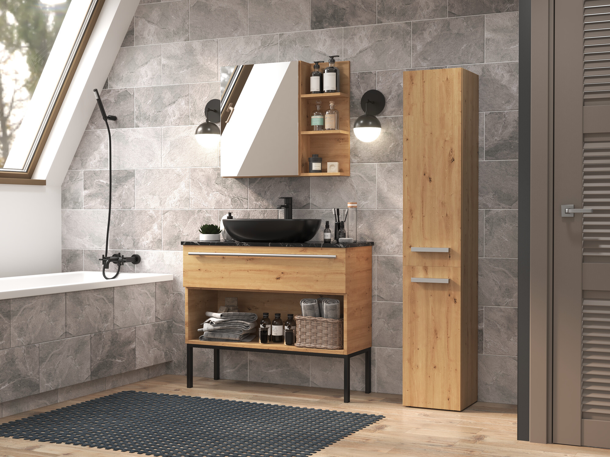 Armário colocado para casa de banho Nolmaru 107 (Carvalho Artisan)