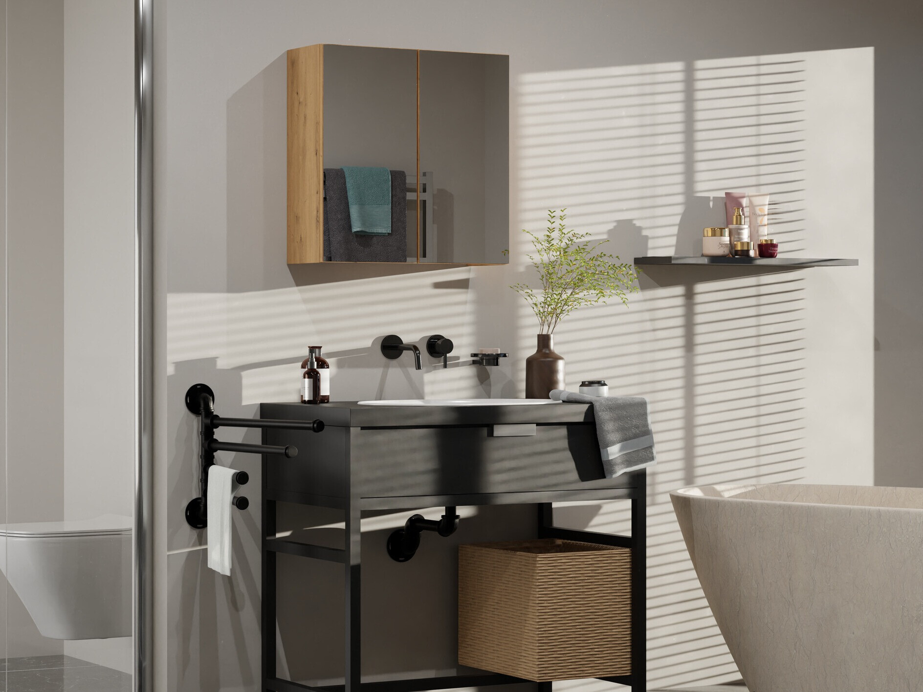 Armário com espelho para casa de banho Balelbo 101 (Carvalho Artisan)