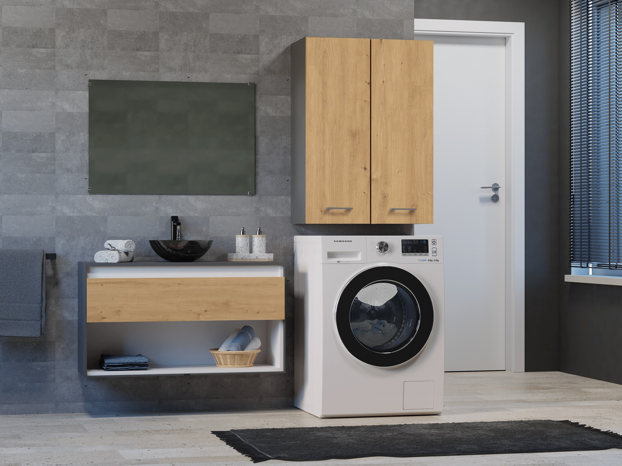 Armário montado na parede para casa de banho Balelbo 105 (Antracite + Carvalho Artisan)