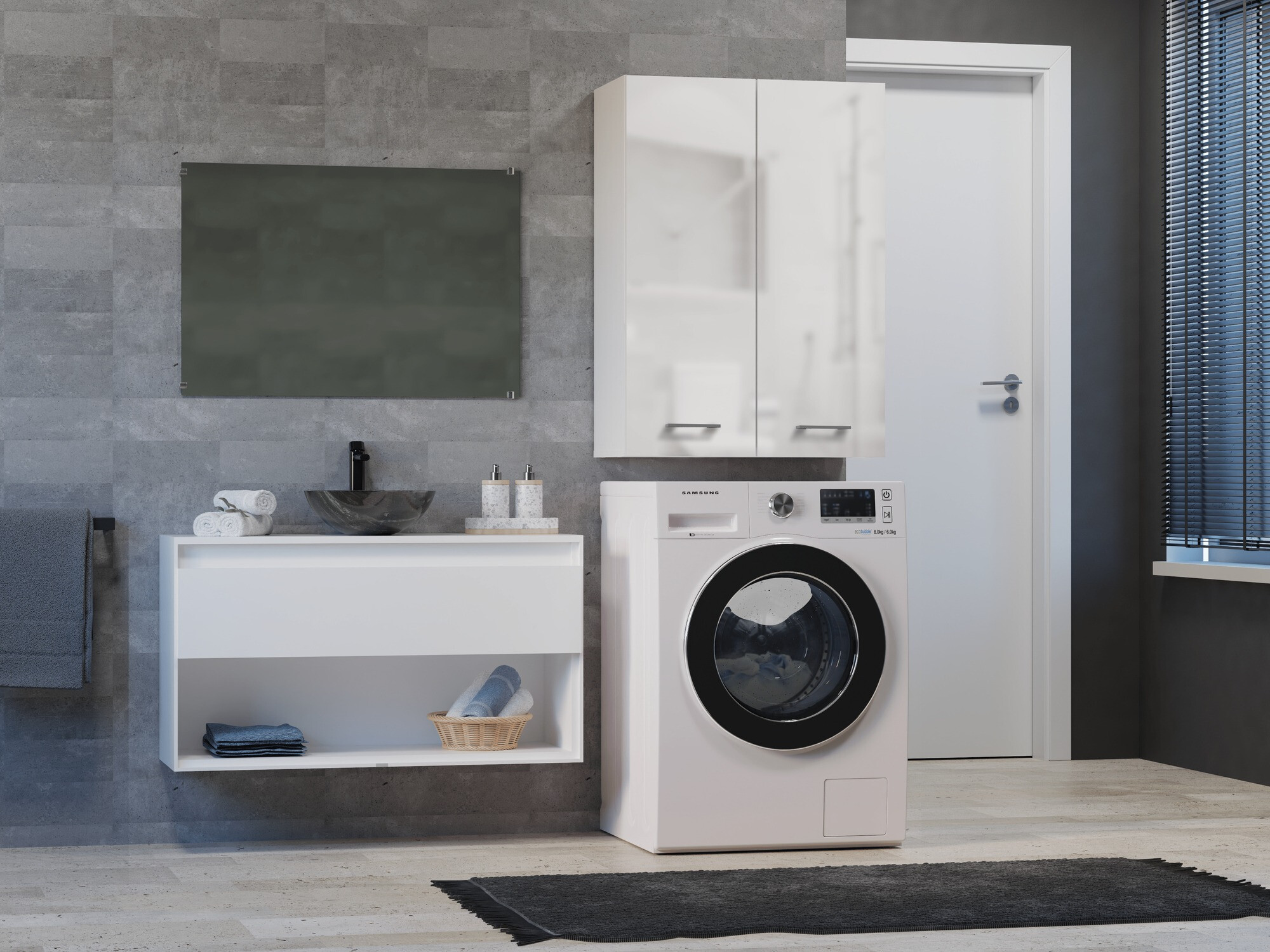 Armário montado na parede para casa de banho Balelbo 105 (Branco + Branco brilhante)