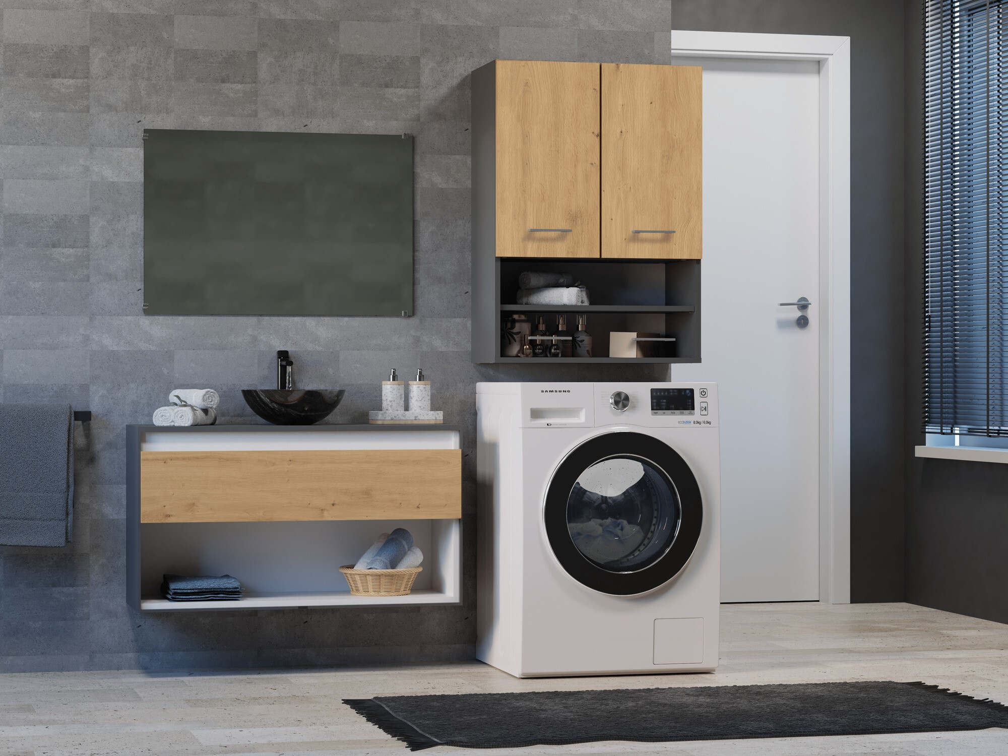 Armário montado na parede para casa de banho Balelbo 106 (Antracite + Carvalho Artisan)