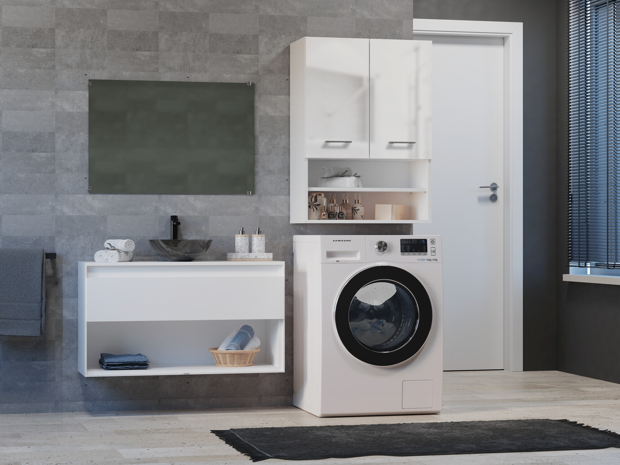 Armário montado na parede para casa de banho Balelbo 106 (Branco + Branco brilhante)