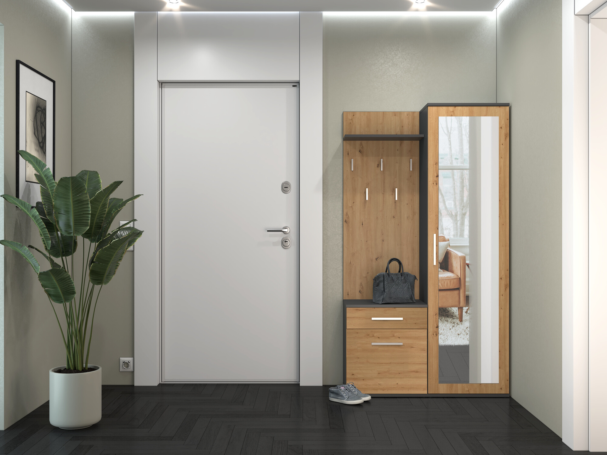 Conjunto de entrada Mandeville 129 (Carvalho Artisan + Antracite)