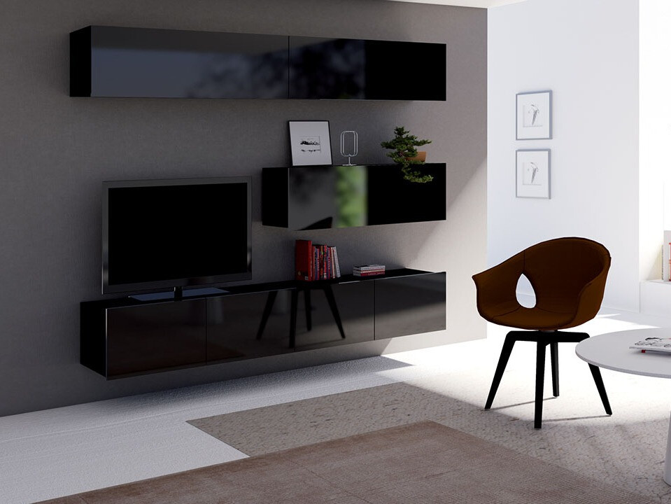 Conjunto para sala de estar Tivdalu 112 (Preto + Preto brilhante)