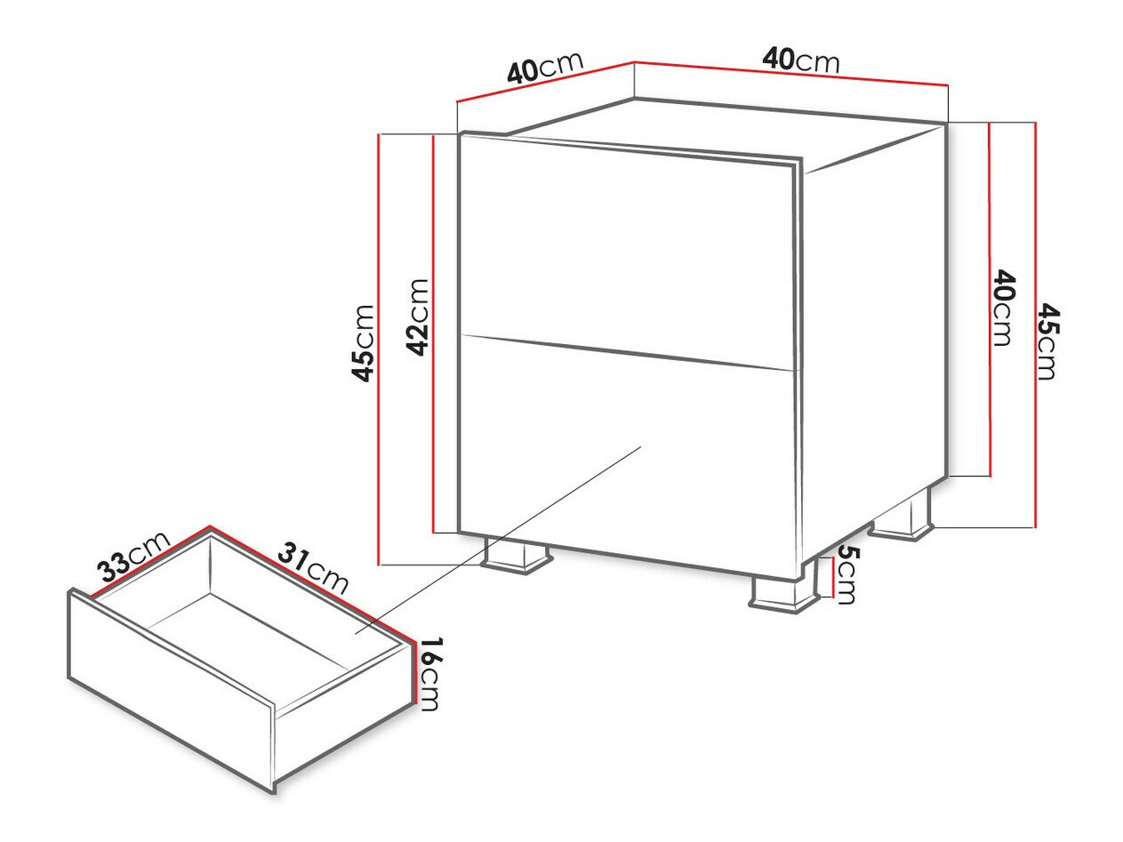 Mesa de cabeceira Tivdalu 127 (Branco + Branco brilhante)