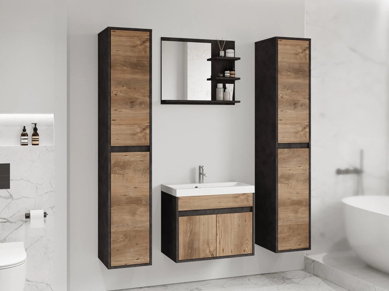 Conjunto para casa de banho Sarasota 169 (Matera cinzento + Castanha)