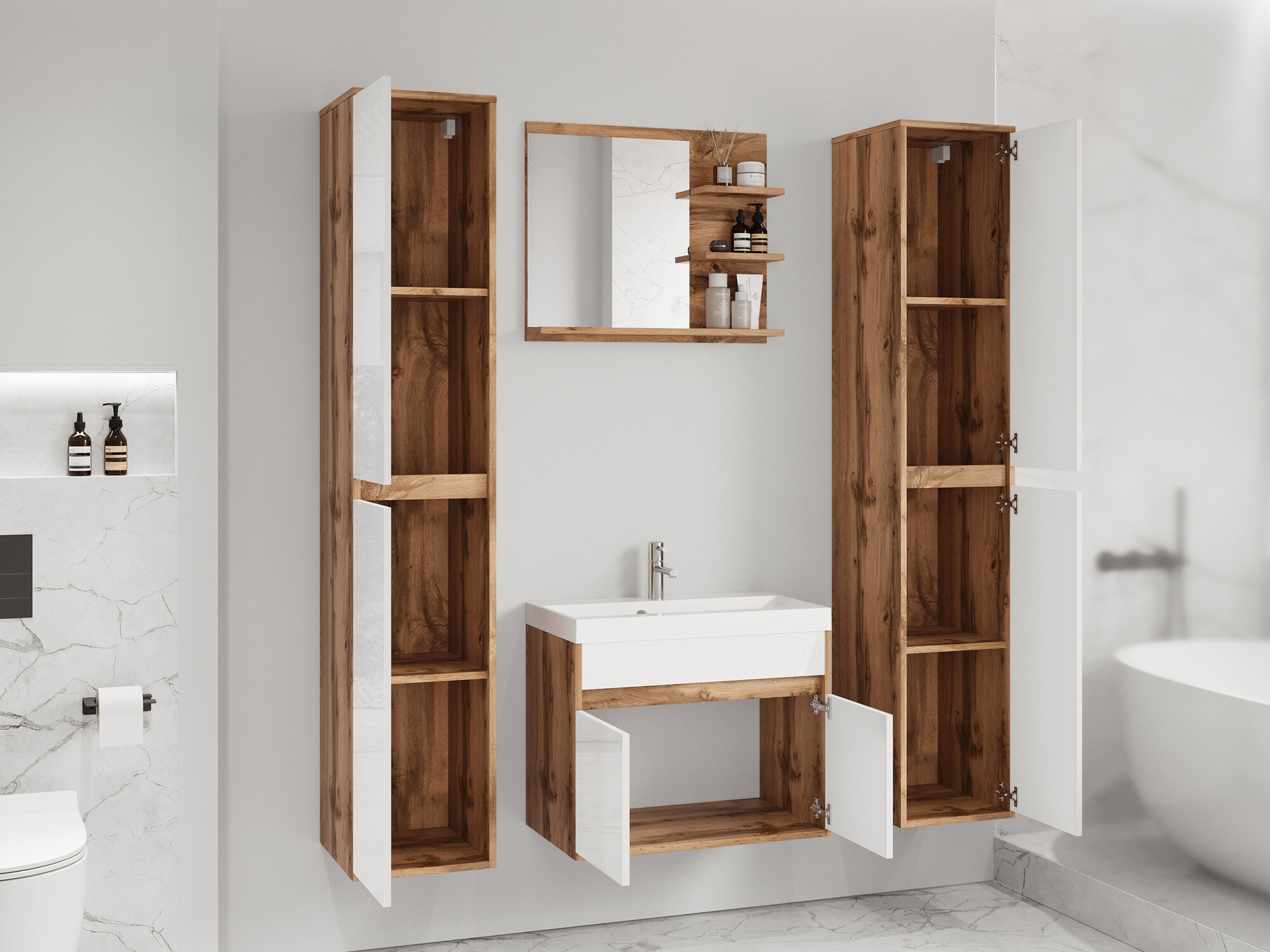Conjunto para casa de banho Sarasota 169 (Matera cinzento + Castanha)