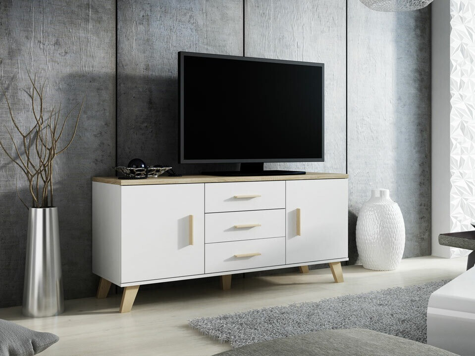 Móvel de TV Larfloi 107 (Branco + Carvalho sonoma)