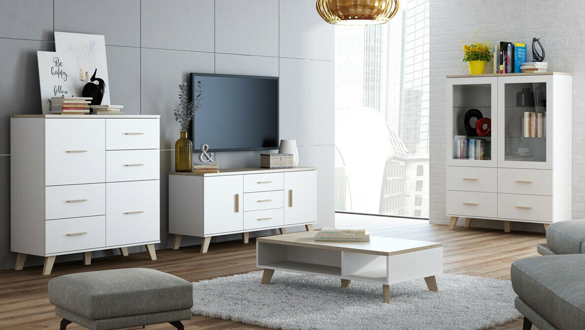 Móvel de TV Larfloi 107 (Branco + Carvalho sonoma)
