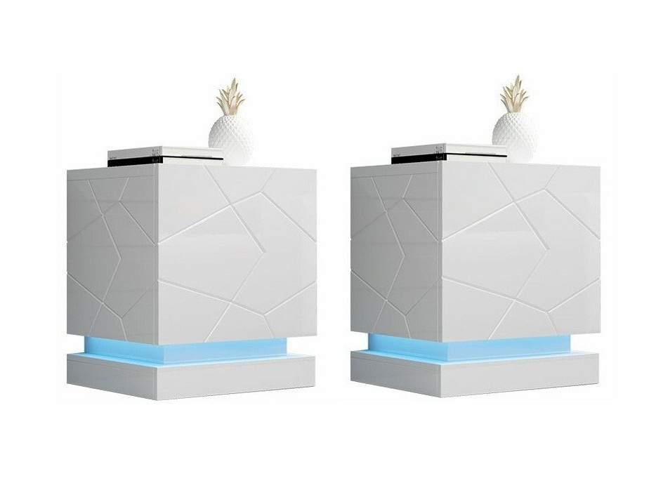 Conjunto de mesas de cabeceira Charlotte 187 (Branco + Branco brilhante)