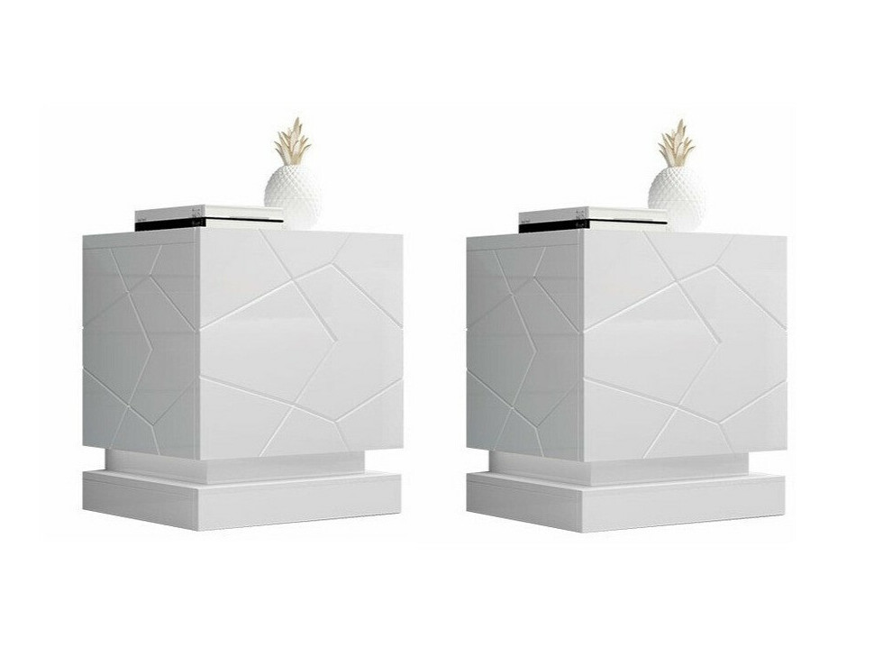 Conjunto de mesas de cabeceira Linar (Branco + Branco brilhante)