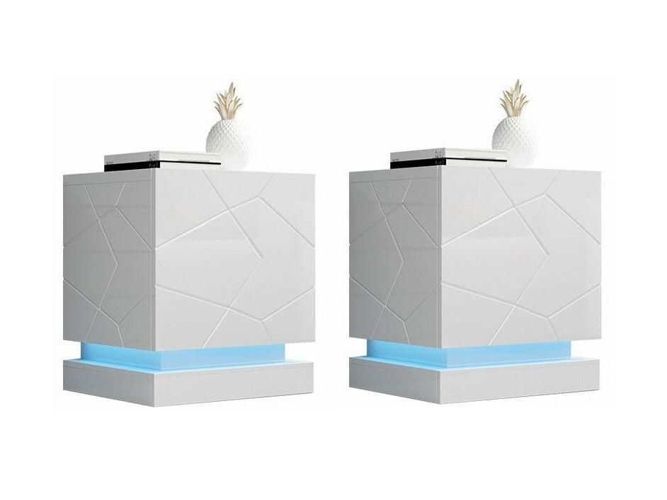 Conjunto de mesas de cabeceira Linar (Branco + Branco brilhante)