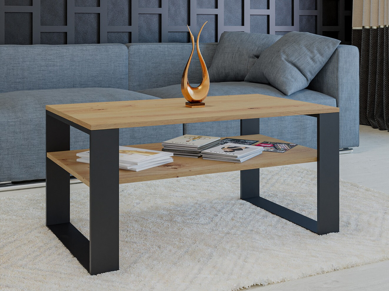 Mesa de centro Mandeville 208 (Carvalho Artisan + Preto)