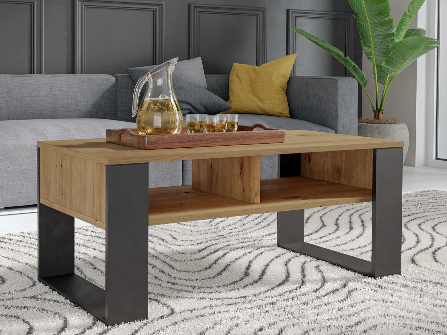 Mesa de centro Mandeville 209 (Carvalho Artisan + Preto)