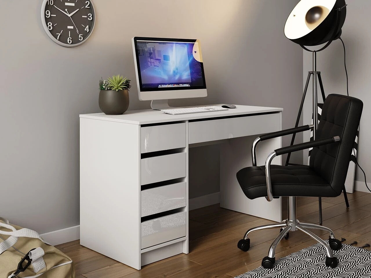 Mesa de escritório Comfivo 312 (Branco + Branco brilhante)