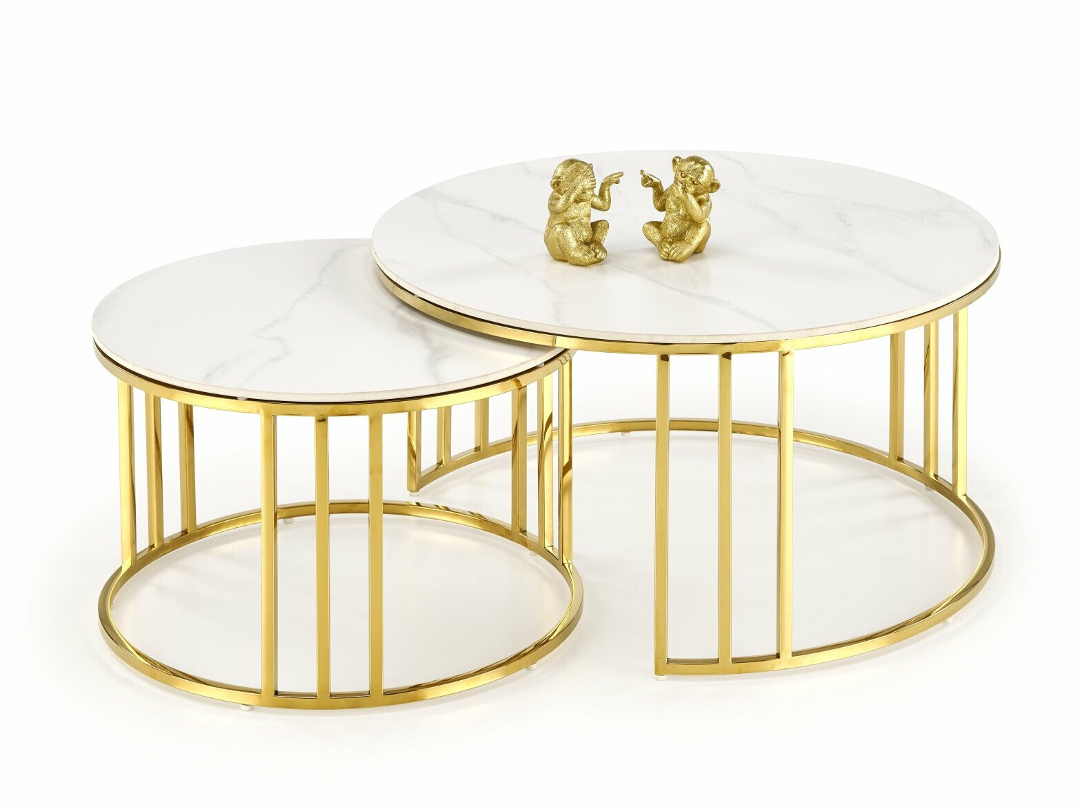 Conjunto de mesa de centro Houston 1503 (Dourado + Marmore branco)