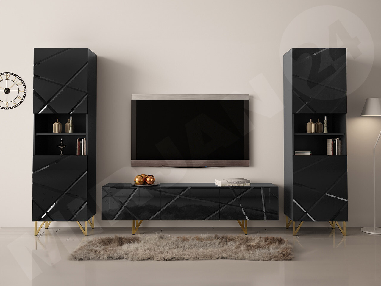 Estante Mavmave 105 (Preto + Preto brilhante)