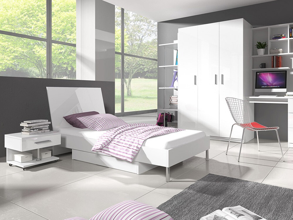 Mesa de cabeceira Campus (Branco + Branco brilhante)