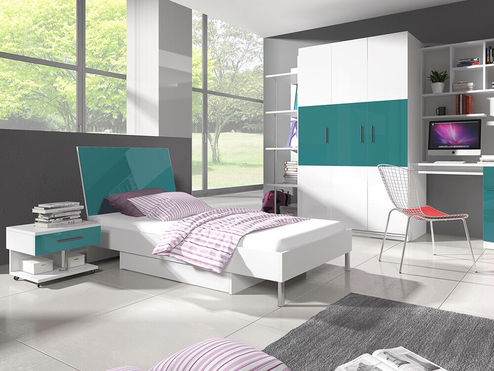 Mesa de cabeceira Salmere 103 (Branco + Brilhante Turquesa)