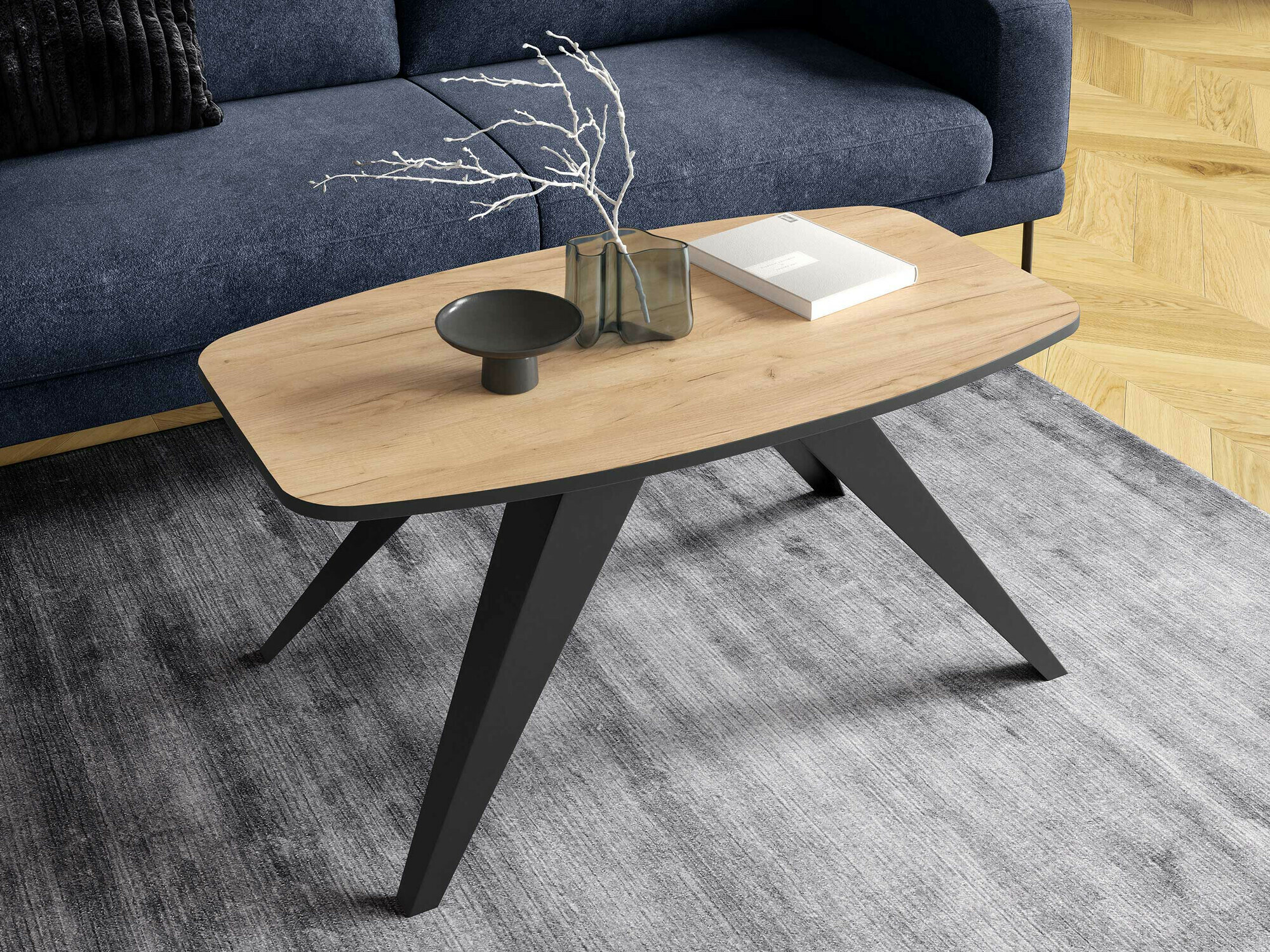 Mesa de centro Oswego 117 (Preto + Craft de carvalho dourado)