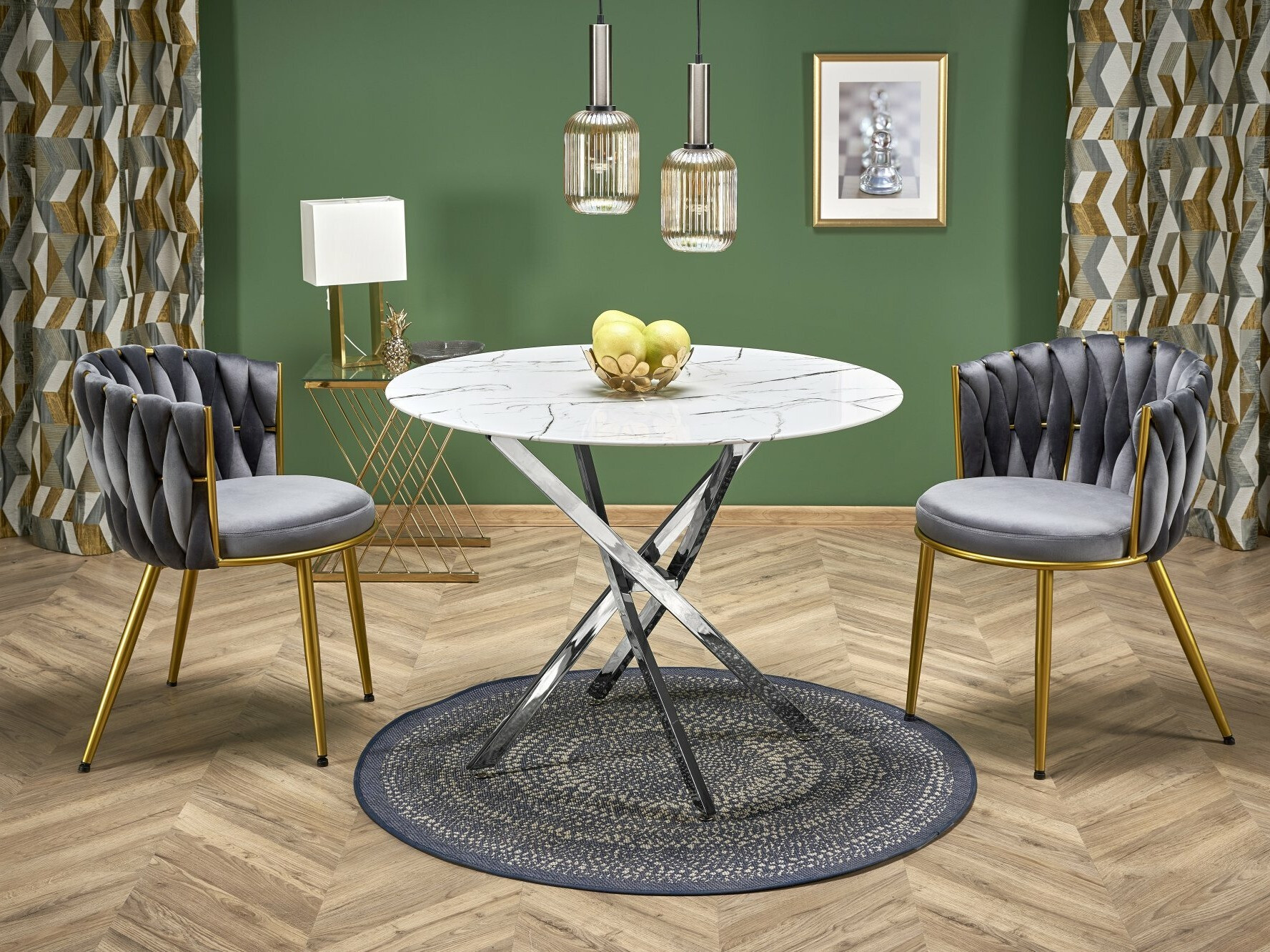 Mesa Houston 1538 (Prateado + Marmore branco)