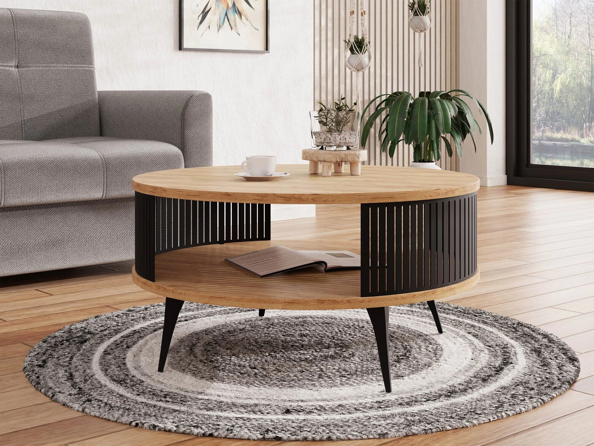 Mesa de centro Vitum (Preto + Craft de carvalho dourado)
