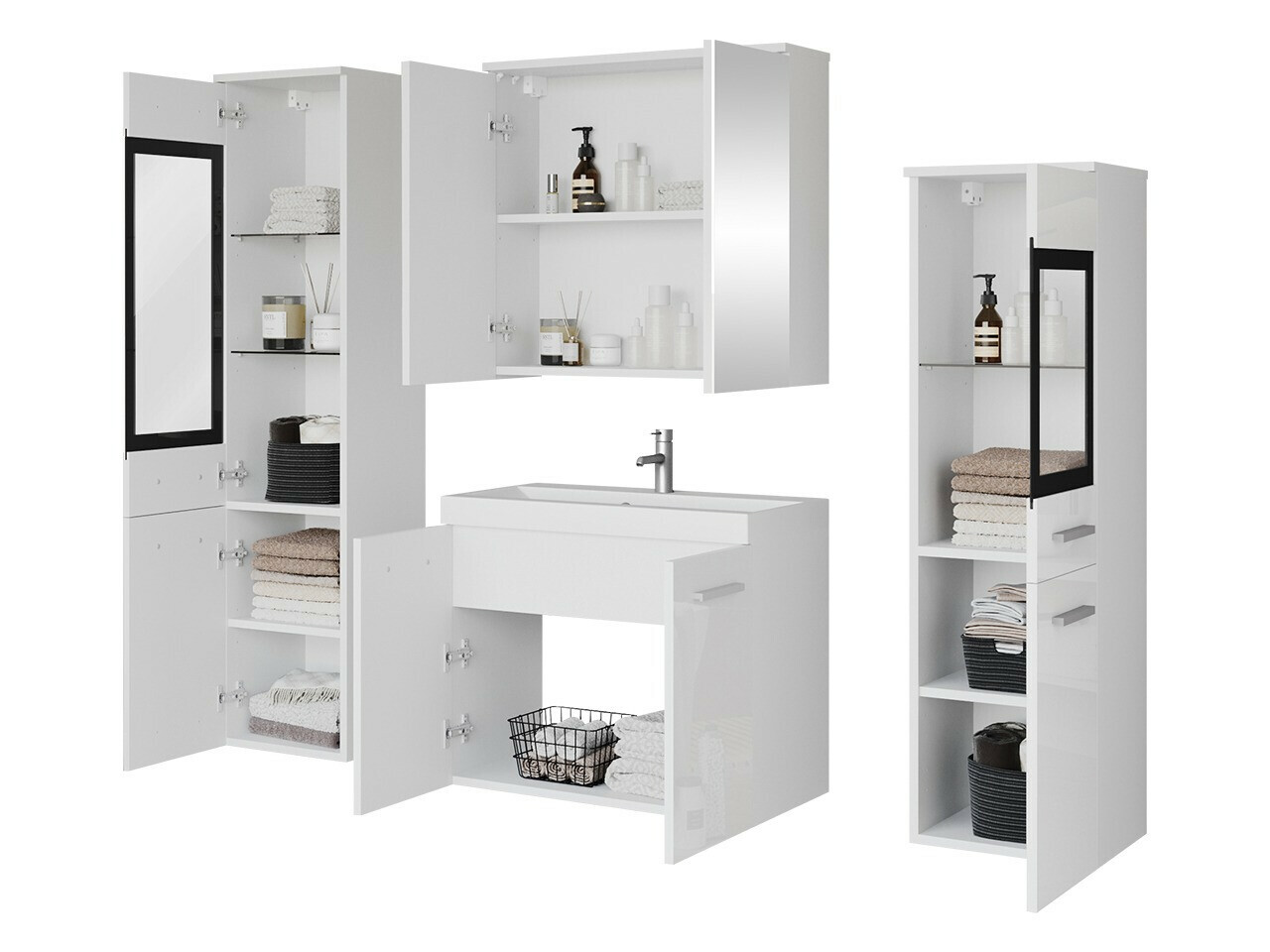 Conjunto para casa de banho Scientia III (Branco brilhante + Branco)