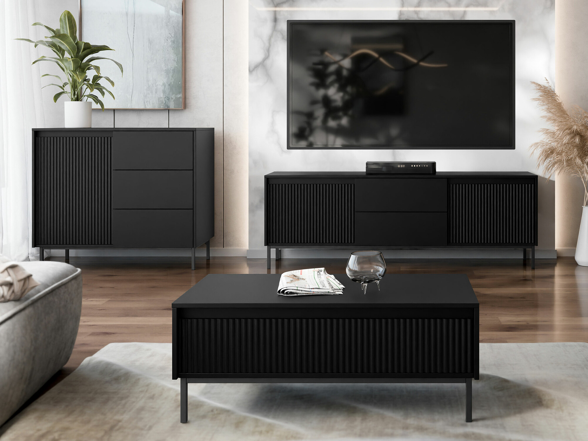 Conjunto para sala de estar Comfivo Delruva II (Preto)