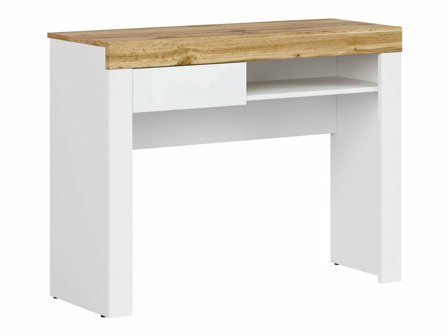 Mesa de escritório Sonsoru 131 (Branco + Branco brilhante + Carvalho wotan)