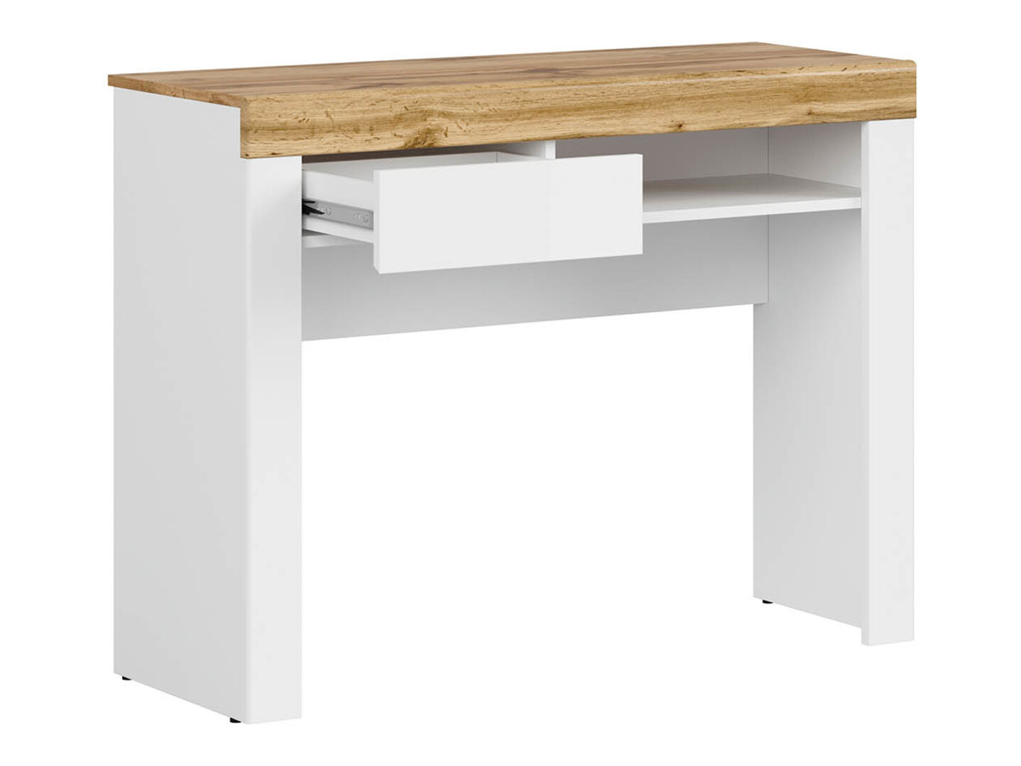 Mesa de escritório Sonsoru 131 (Branco + Branco brilhante + Carvalho wotan)