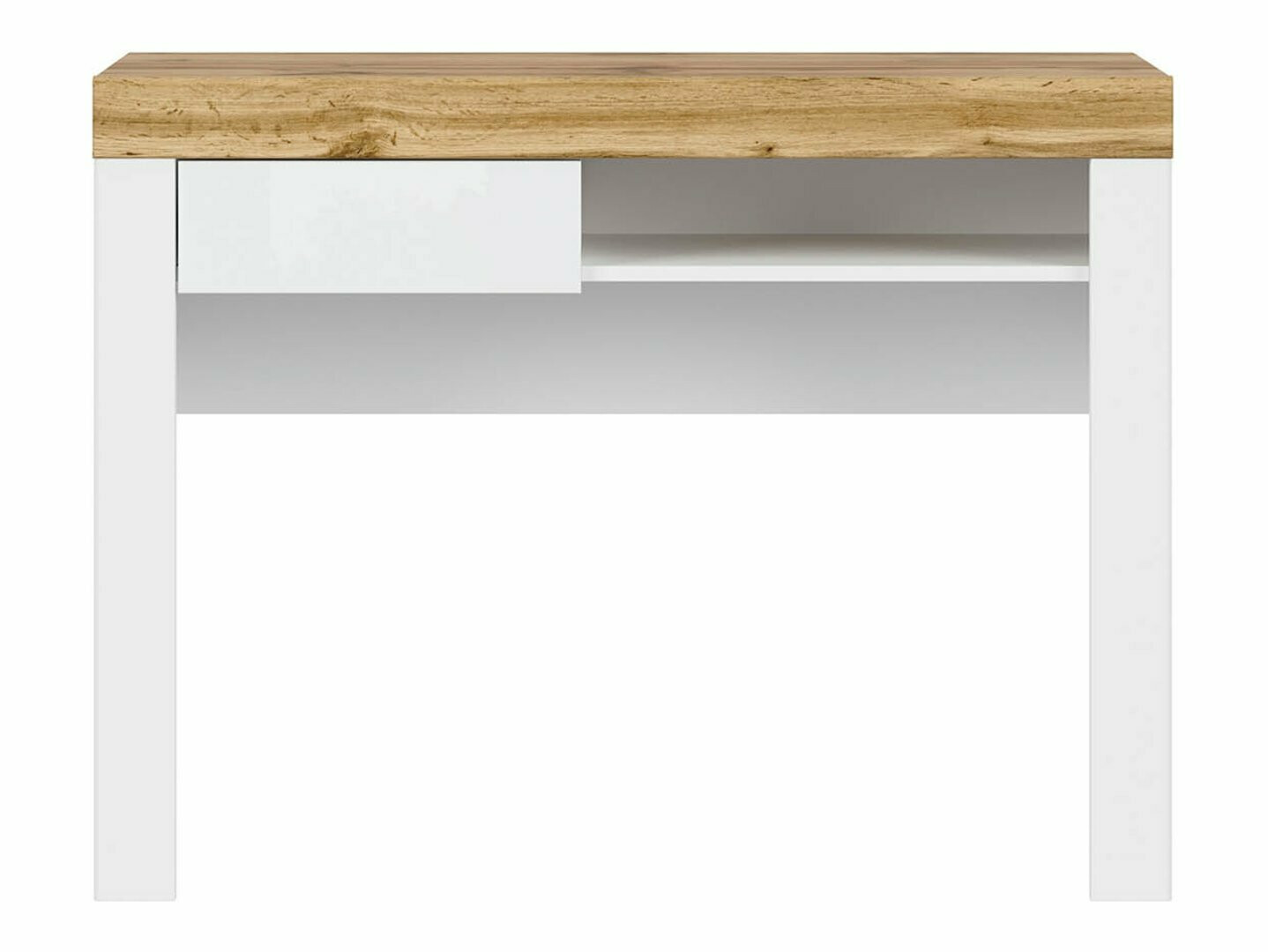 Mesa de escritório Sonsoru 131 (Branco + Branco brilhante + Carvalho wotan)