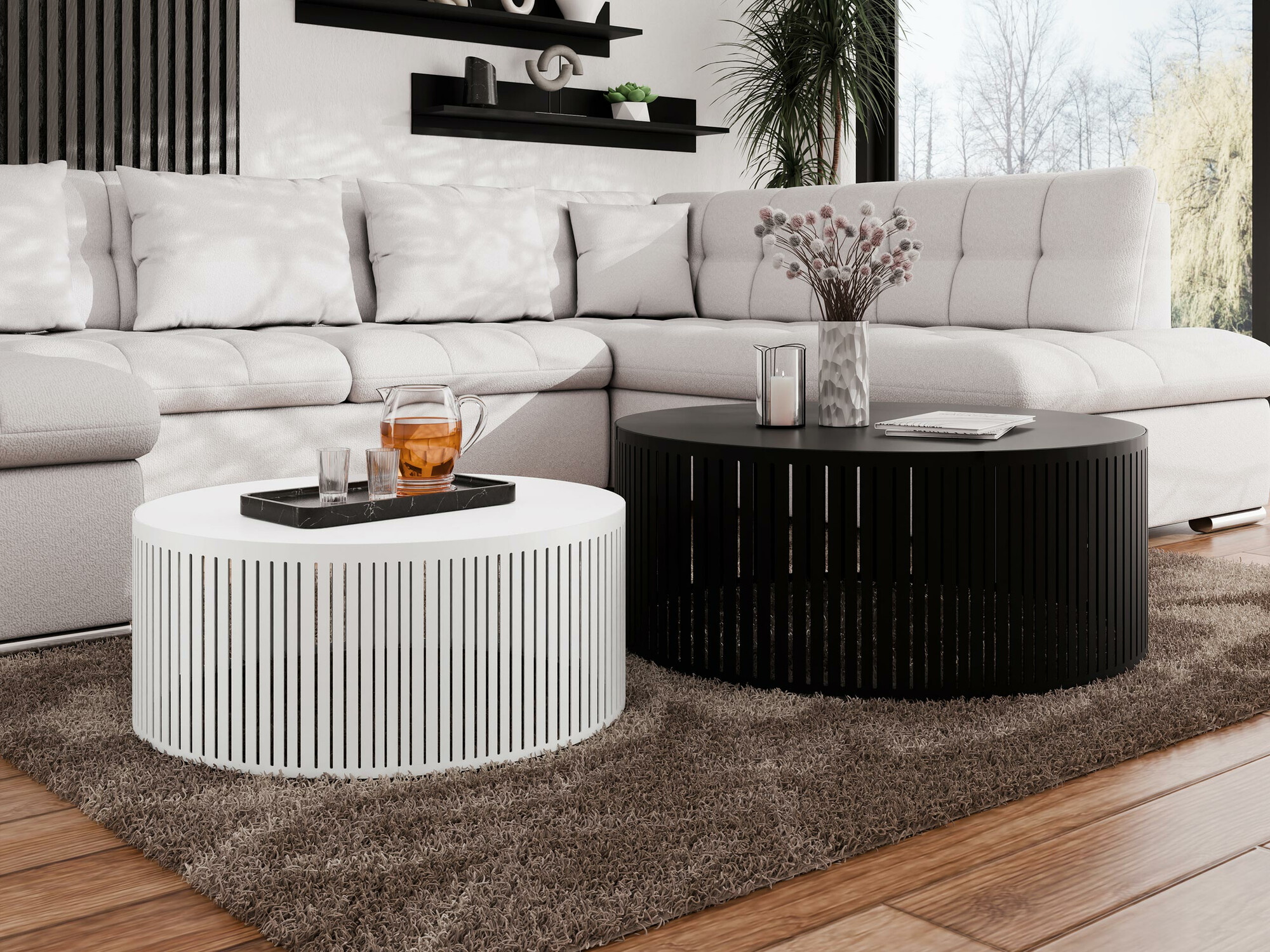 Conjunto de mesa de centro Prunis (Branco + Preto)