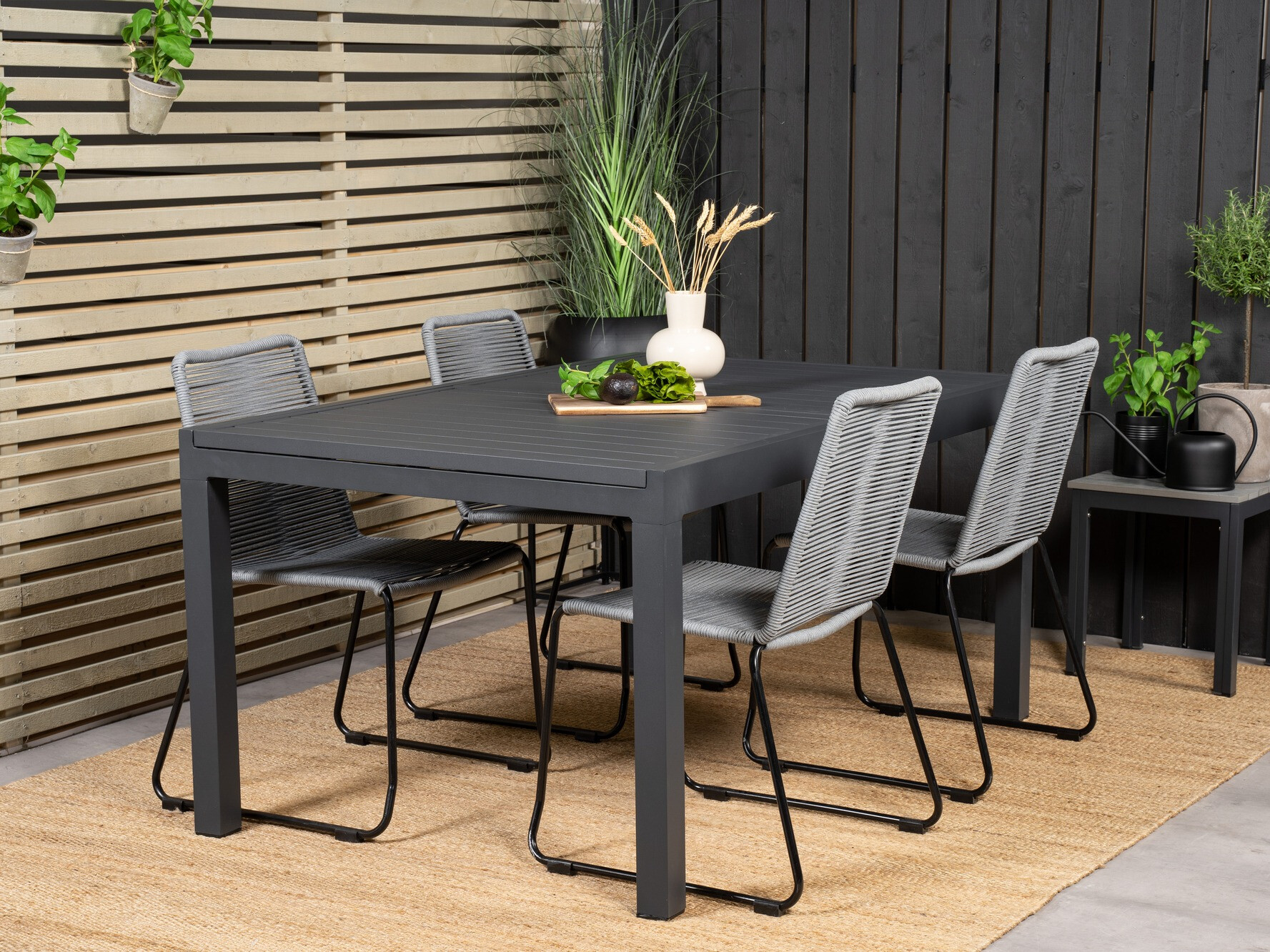 Conjunto de mesa e cadeiras Dallas 3783 (Cinzento + Preto)