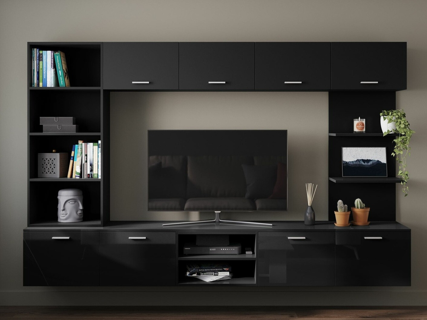 Conjunto para sala de estar Springfield 172 (Preto + Preto brilhante)