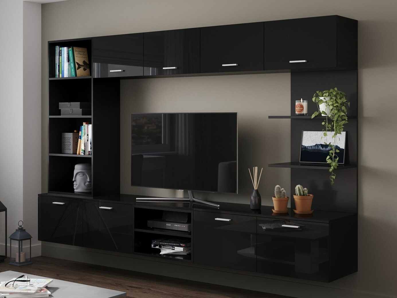 Conjunto para sala de estar Springfield 172 (Preto + Preto brilhante)