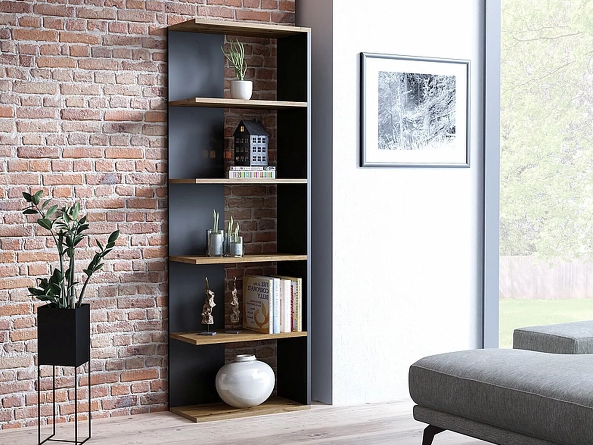 Estante Detroit 151 (Preto + Carvalho wotan)